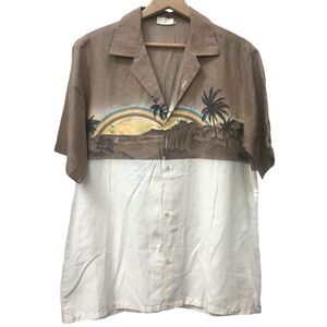 Vintage 80s Olo Manu Brown Hawaiian Shirt Rainbow size